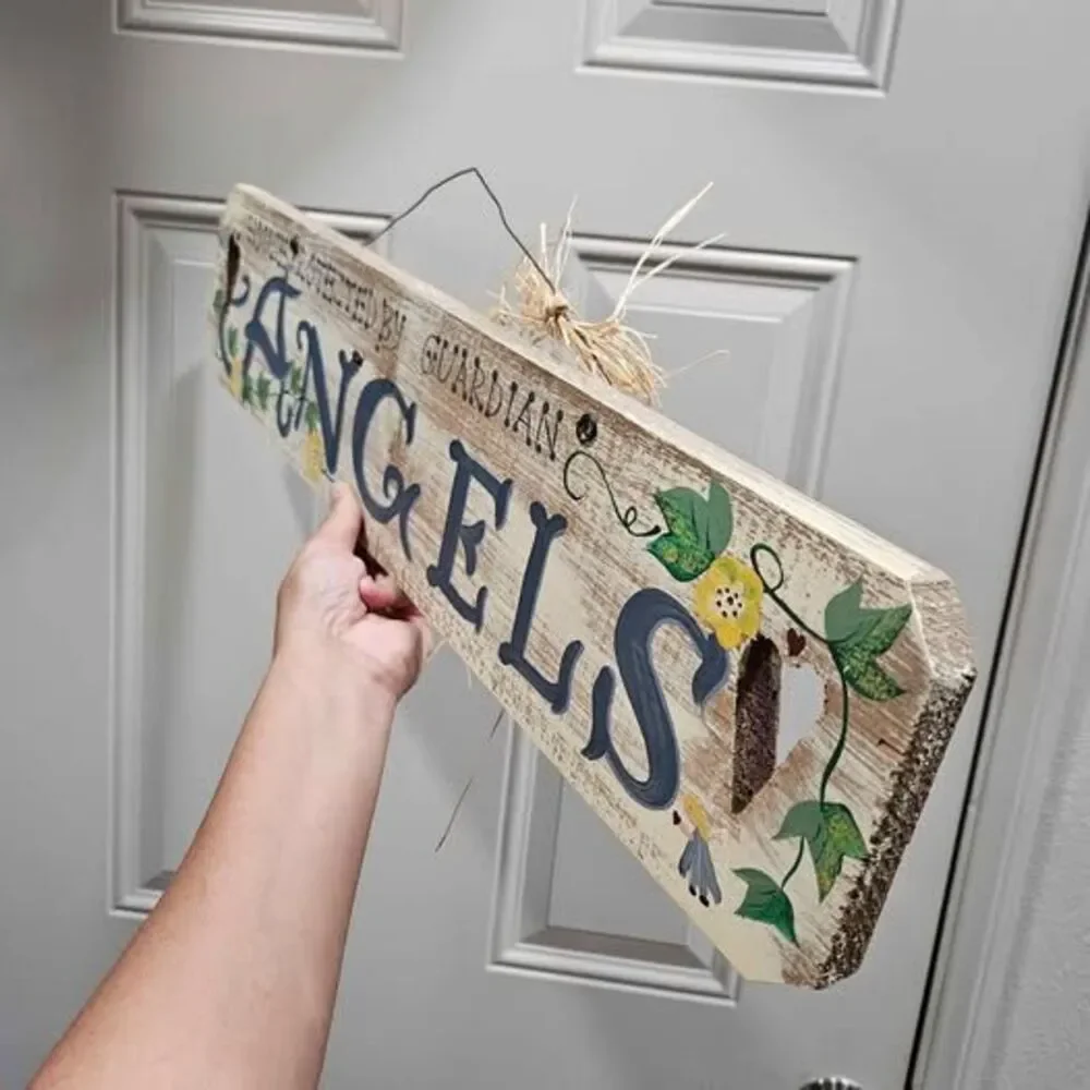 House Protected by Guardian Angels Wooden Sign